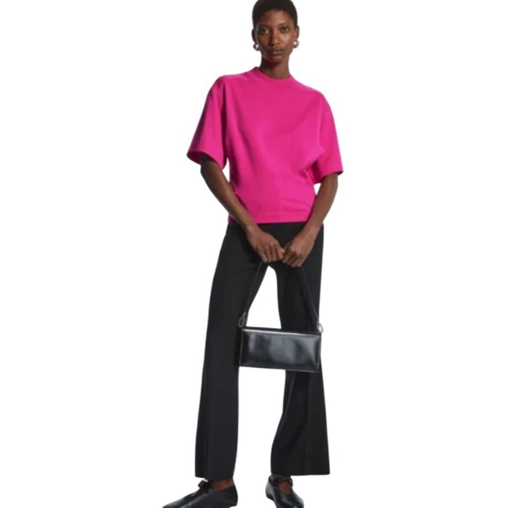COS Boxy Mock Neck T-Shirt Womens Large Pink Oversized Cotton Minimalist - Picture 2 of 14
